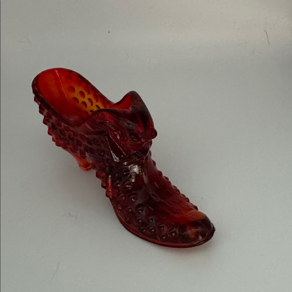 Vintage Amberina Hobnail Cathead Shoe (?Fenton?)
